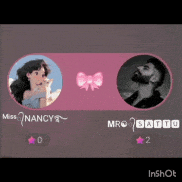 miss nancy and mr. sattu are on a pink background