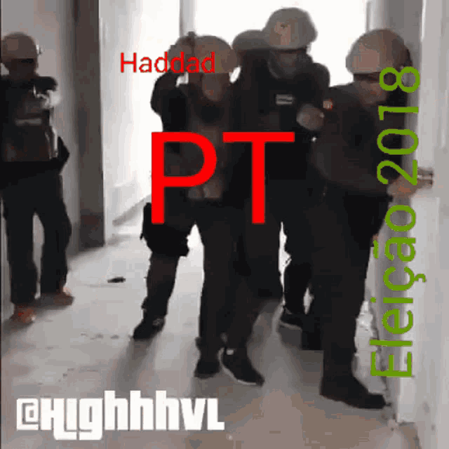 a group of people are walking down a hallway with the word haddad written on the bottom