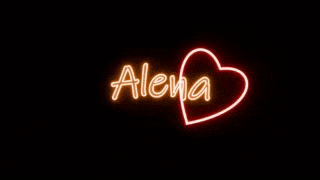 a neon sign with the name alena in a heart shape