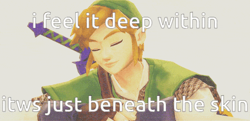 a picture of a video game character with the words i feel it deep within itws just beneath the skin