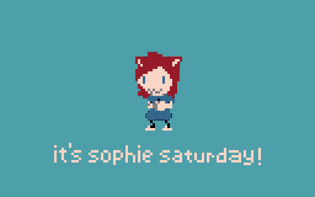 a pixel art drawing of a girl with the words it 's sophie saturday