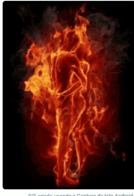 a picture of a man and woman in flames with the text gif criado usando a captura de tela android at the bottom