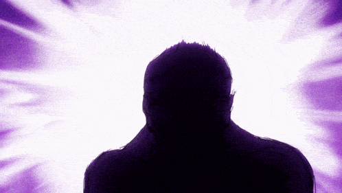 a silhouette of a person with a purple background
