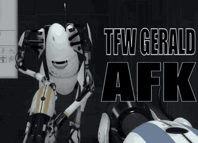 a tfw gerald afk poster with two robots
