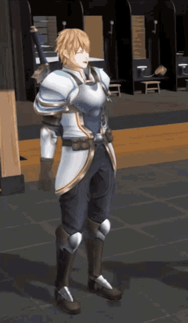 a man in armor is holding a sword in a video game