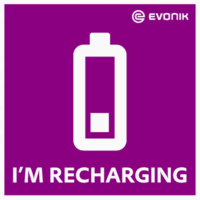 a purple sign that says i 'm recharging on it