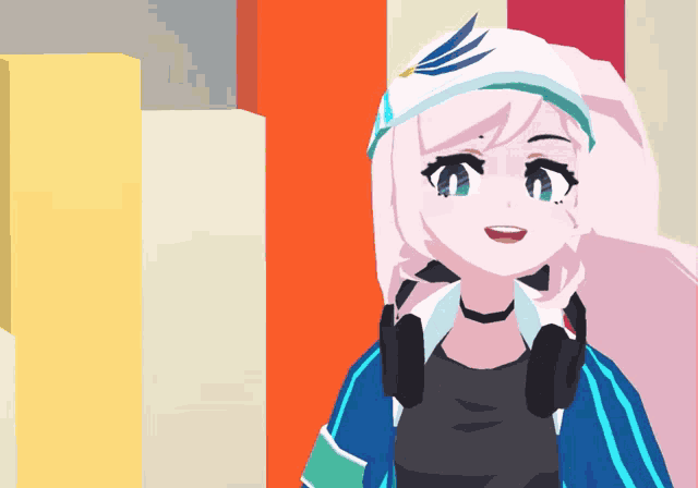 a girl wearing headphones and a hat is smiling