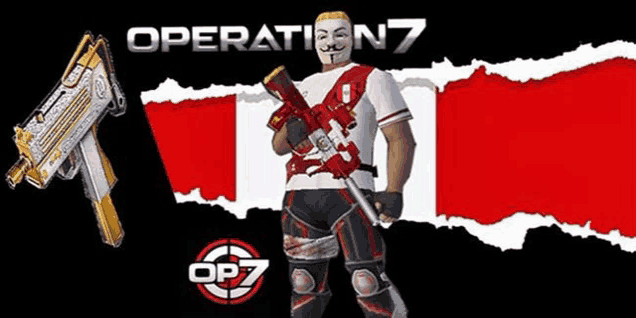 a man in a mask is holding a gun in front of a ripped paper .