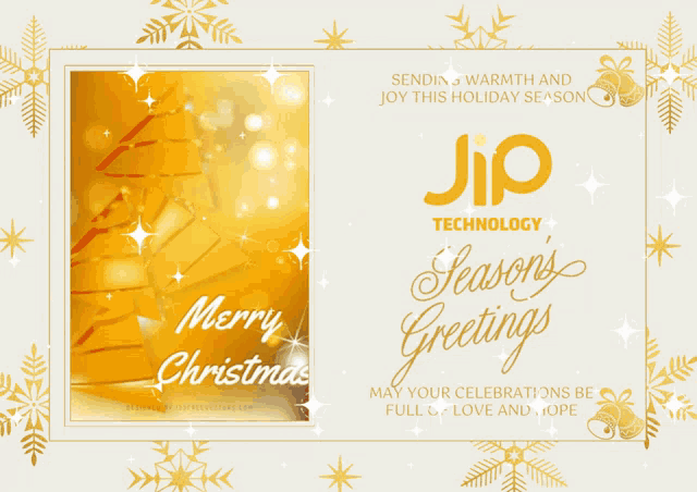 a christmas card from jio technology with a yellow background