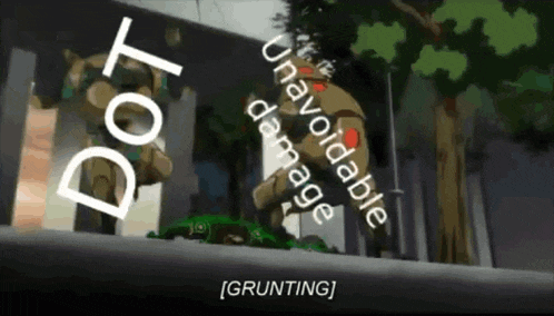 a cartoon scene with the words do n't avoidable damage grunting