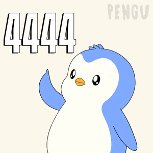 a blue and white penguin with the number 4444 in white letters