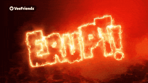 the word erup is written in flames with a veefriends logo in the background
