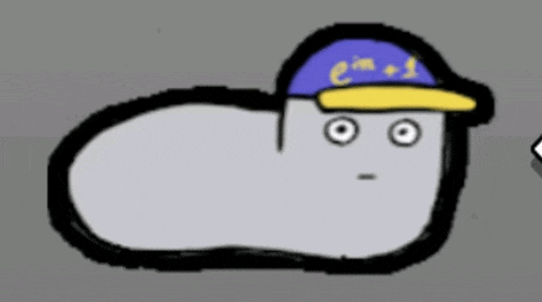 a cartoon drawing of a person wearing a blue hat with the letter e on it .