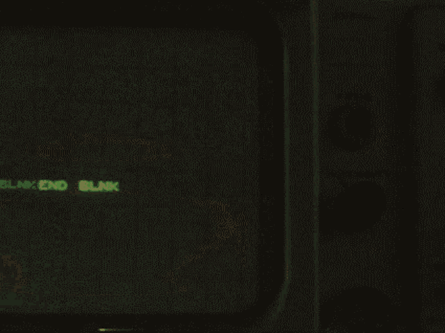 a green screen with the word blink on the bottom