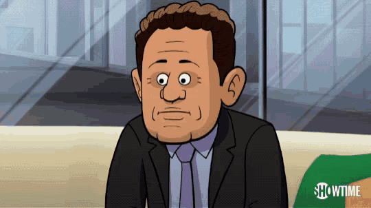a cartoon of a man in a suit and tie with showtime on the bottom right