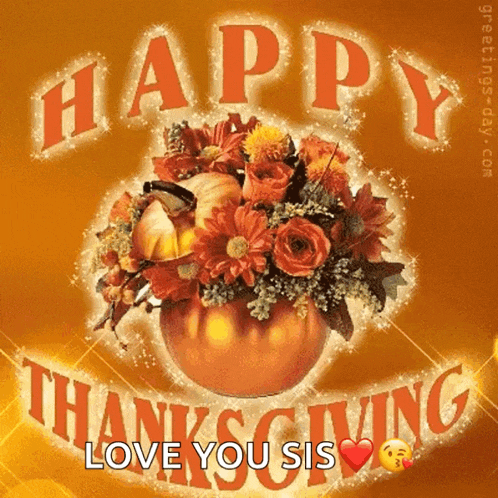 a happy thanksgiving card with a pumpkin and flowers