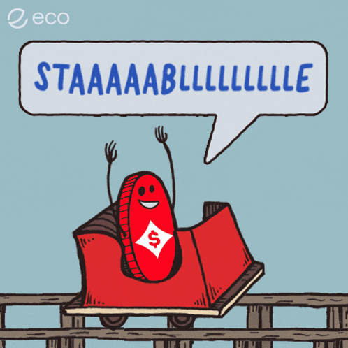 a cartoon of a roller coaster with a dollar sign on it and a speech bubble that says staaaaablll