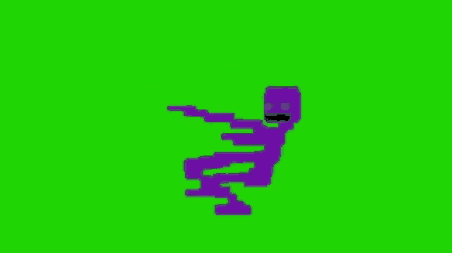 a pixel art of a purple monster standing on a green screen .