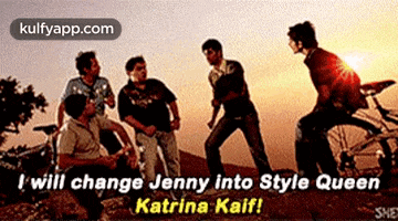 a group of people standing next to each other with the words i will change jenny into style queen