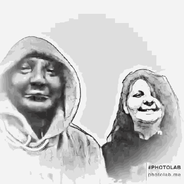 a black and white drawing of a man and a woman with #photolab written underneath them
