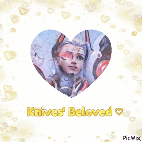 a picture of a girl in a heart with the words " knives beloved " on it