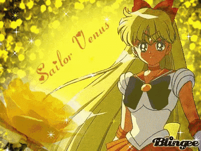 a picture of sailor venus from sailor moon with a yellow background