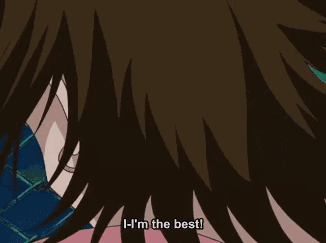 a close up of a person 's face with the words " i 'm the best " on the bottom
