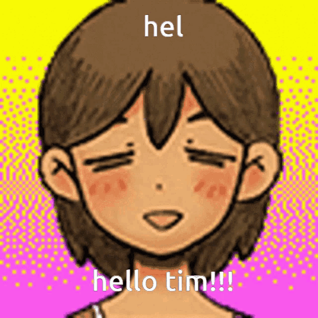 a drawing of a girl with her eyes closed and the words hello tim
