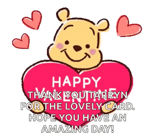 a cartoon of winnie the pooh holding a heart with hearts surrounding it .
