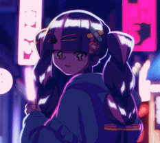 a girl with pigtails and a bandage on her head is standing in front of a sign that says ' lucky '