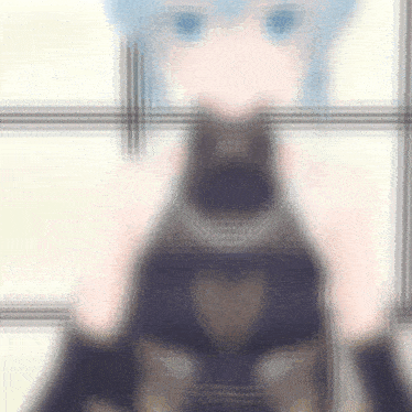 a blurred image of a girl with blue hair