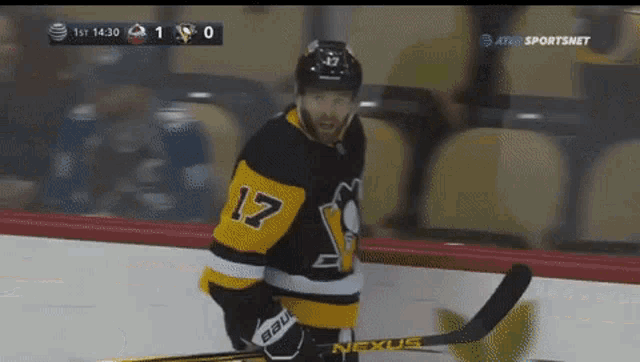 a hockey player with the number 17 on his shirt
