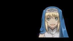 a girl with blonde hair and green eyes is smiling in a video game