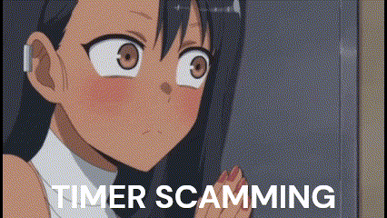 a cartoon of a girl with the words timer scamming written on it .