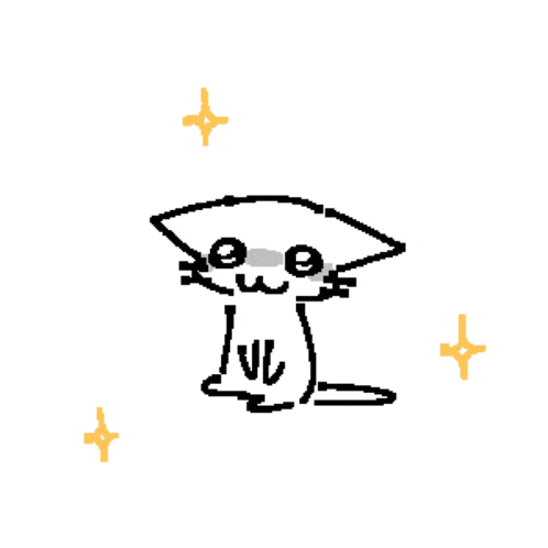 a black and white drawing of a cat surrounded by yellow stars on a white background .