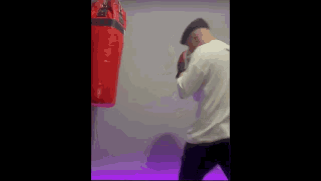 a man is hitting a punching bag in a gym .