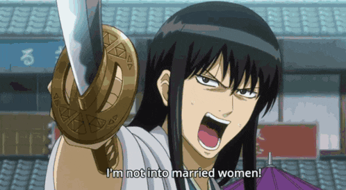 a man holding a sword with the words i 'm not into married women