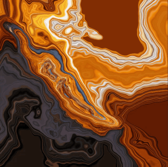 a painting of a swirling orange and black marble pattern