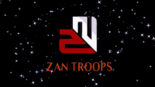 a logo for zan troops is displayed on a black background