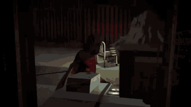 a cartoon character is fighting another character in a room
