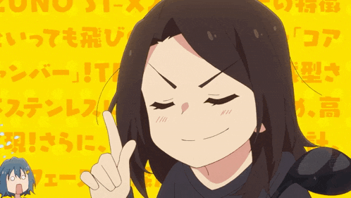 a cartoon girl is holding a spoon and pointing at something