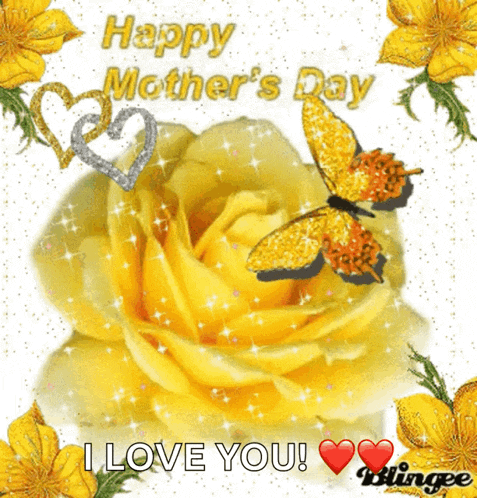 a happy mother 's day card with yellow flowers and butterflies