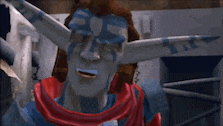 a cartoon character with blue paint on his face