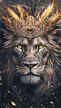 a painting of a lion wearing a golden crown
