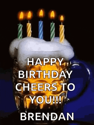 a beer mug with candles on top and the words `` happy birthday cheers to you !! ''