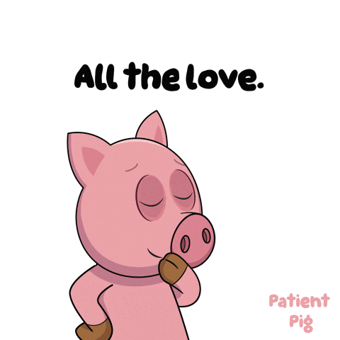a cartoon pig blowing a kiss with the words all the love