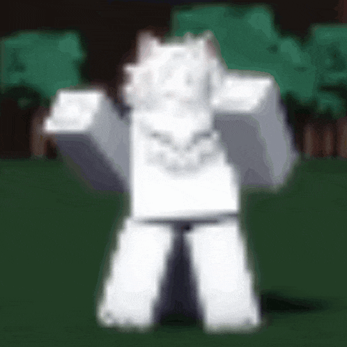 a white minecraft character is standing in a grassy field .