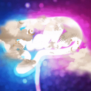 a painting of a person sleeping in the clouds with a purple and blue background
