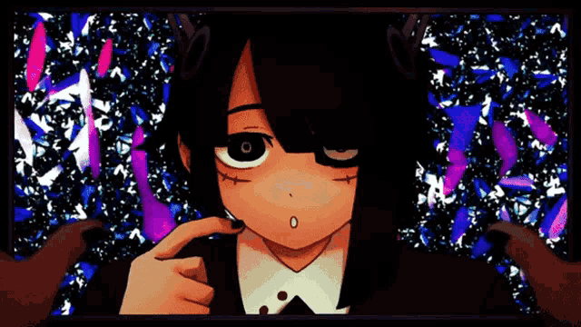 a cartoon of a girl with black hair and horns