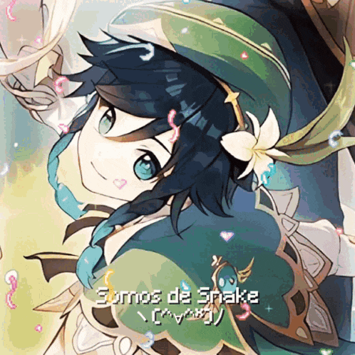 a picture of a anime character with the words sumo de snake written on it